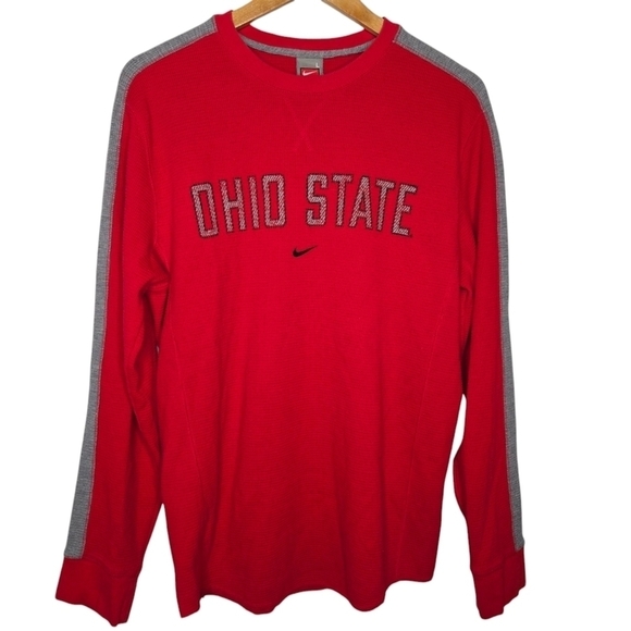 Nike Team Men's Retro 1990's Ohio State Buckeyes Thermal Henley Shirt Red Large - Picture 1 of 9